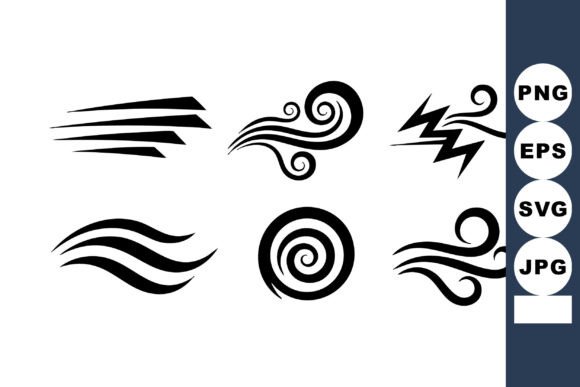 6 Black Wind and Air Icons: Motion in Minimalist Design