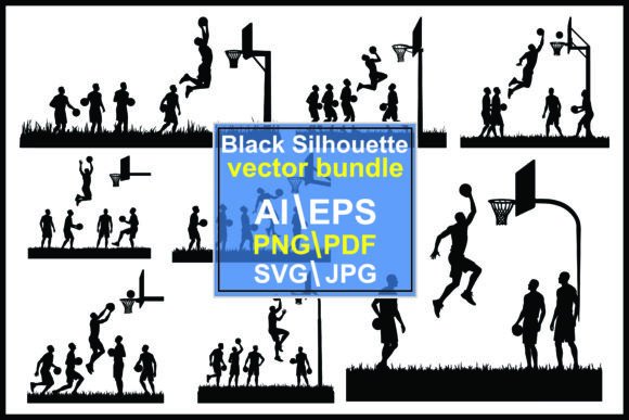 Basketball Player Silhouette Set: Dynamic Action Graphics