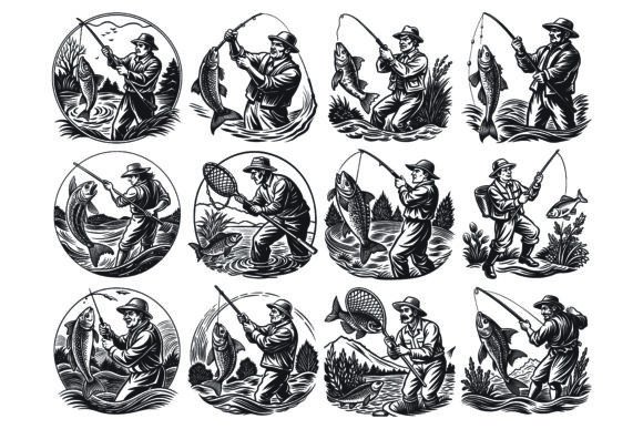 Black and White Fishing Vector Bundle: A Designer's Practical Asset