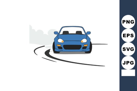 Blue Car Drifting on Curved Road with Ti: Capturing Dynamic Motion