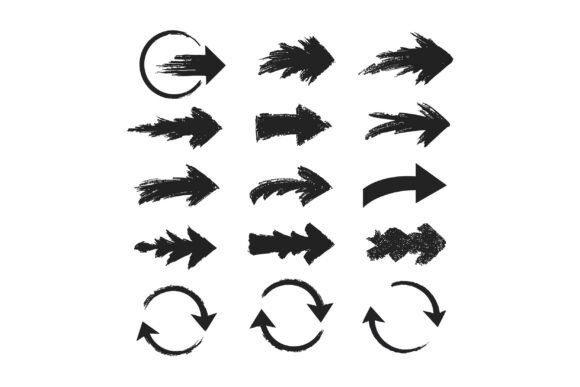 Dynamic Black Arrows: Bold Brushstroke Icons for Impact