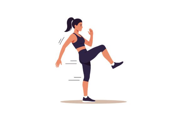 Dynamic Energy: Woman Exercising with High Knee Workout Vector Art