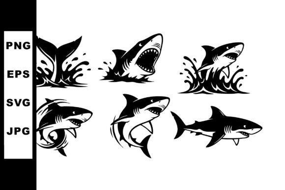 Dynamic Shark Silhouettes: Ocean Motion in Vector Art