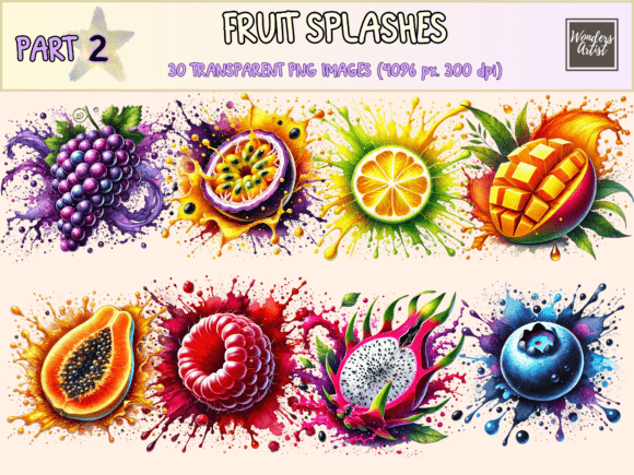 Fruit Splashes P2 Clipart: Infuse Vibrancy into Your Visuals