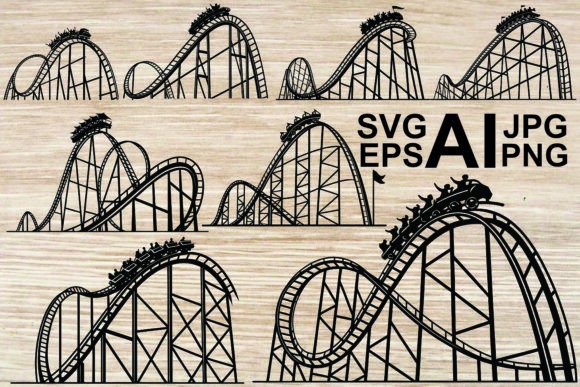 Rollercoaster Silhouettes Set: Dynamic Design Assets