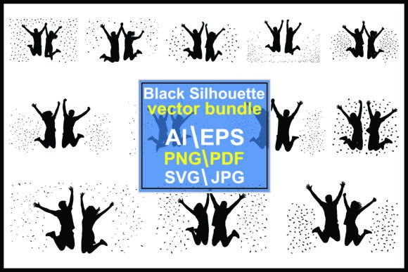 Silhouettes of People Jumping with Confe: Dynamic Design Assets