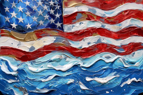 Wavy American Flag Patriotic Design: A Modern Brushstroke of Freedom