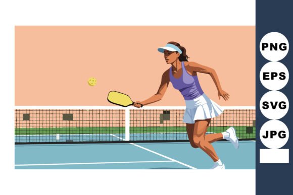Woman Playing Pickleball on Outdoor Court: A Dynamic Design Asset